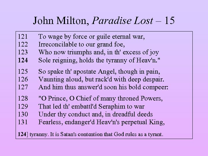 John Milton, Paradise Lost – 15 121 122 123 124 To wage by force