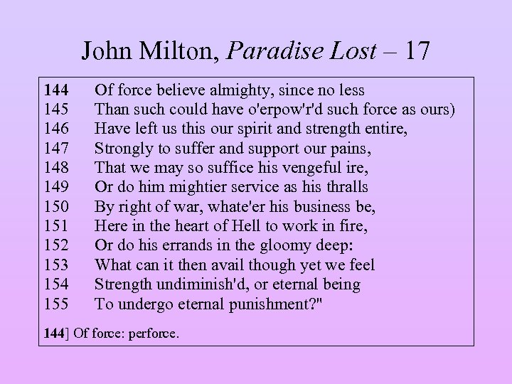 John Milton, Paradise Lost – 17 144 145 146 147 148 149 150 151
