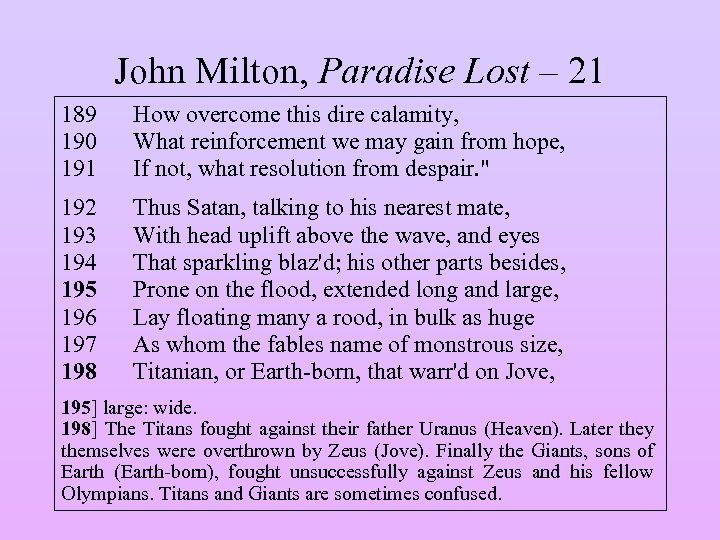 John Milton, Paradise Lost – 21 189 190 191 How overcome this dire calamity,