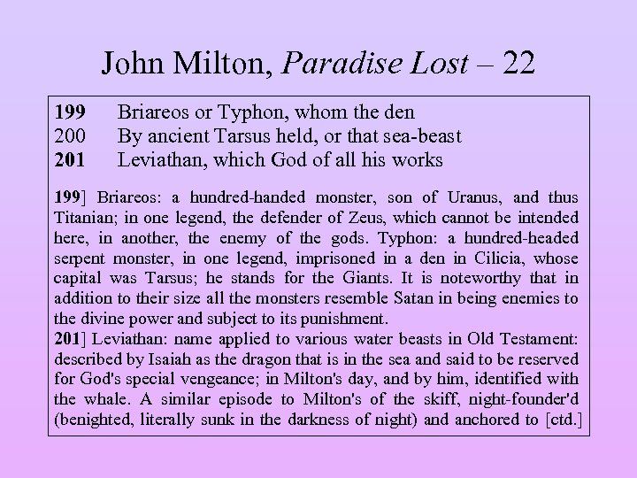 John Milton, Paradise Lost – 22 199 200 201 Briareos or Typhon, whom the
