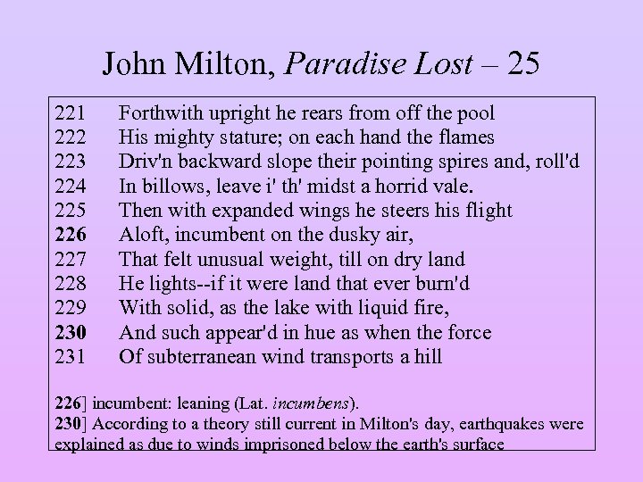John Milton, Paradise Lost – 25 221 222 223 224 225 226 227 228