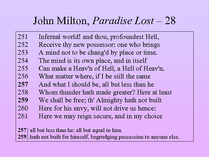 John Milton, Paradise Lost – 28 251 252 253 254 255 256 257 258
