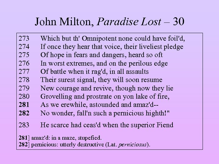 John Milton, Paradise Lost – 30 273 274 275 276 277 278 279 280
