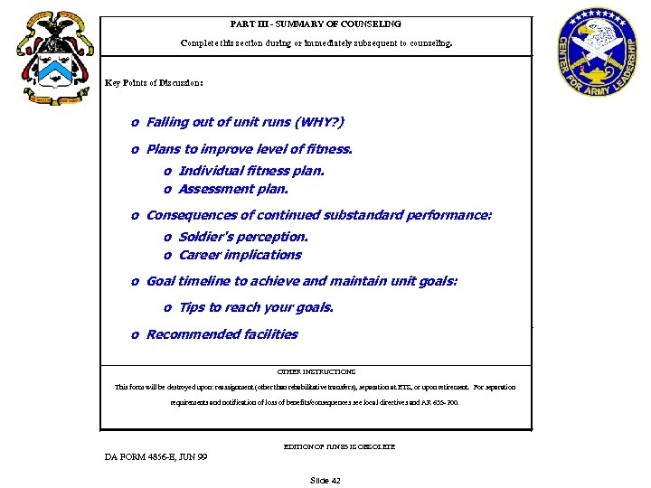 PART III - SUMMARY OF COUNSELING Complete this section during or immediately subsequent to