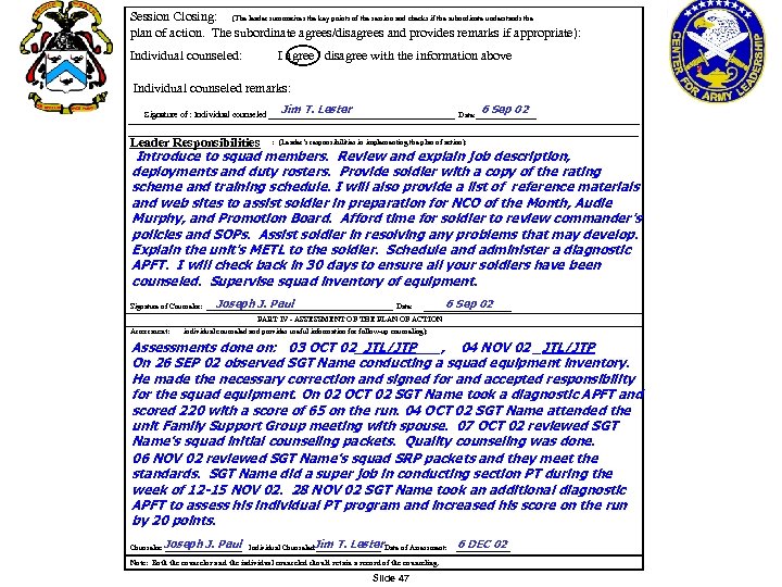 Session Closing: (The leader summarizes the key points of the session and checks if