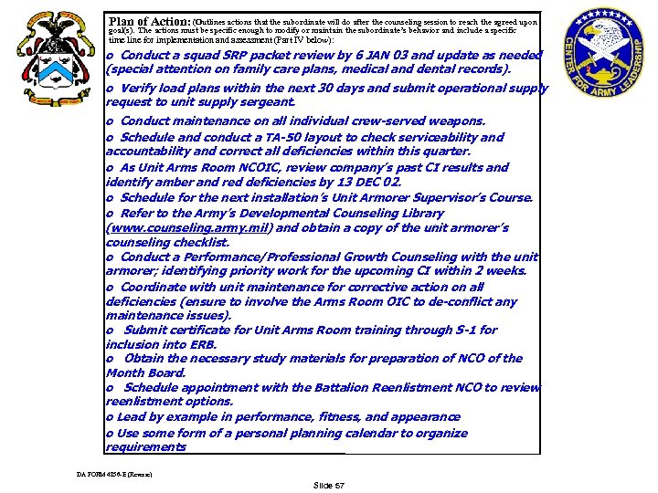  (Outlines actions that the subordinate will do after the counseling session to reach