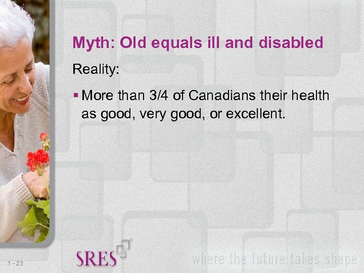 Myth: Old equals ill and disabled Reality: More than 3/4 of Canadians their health