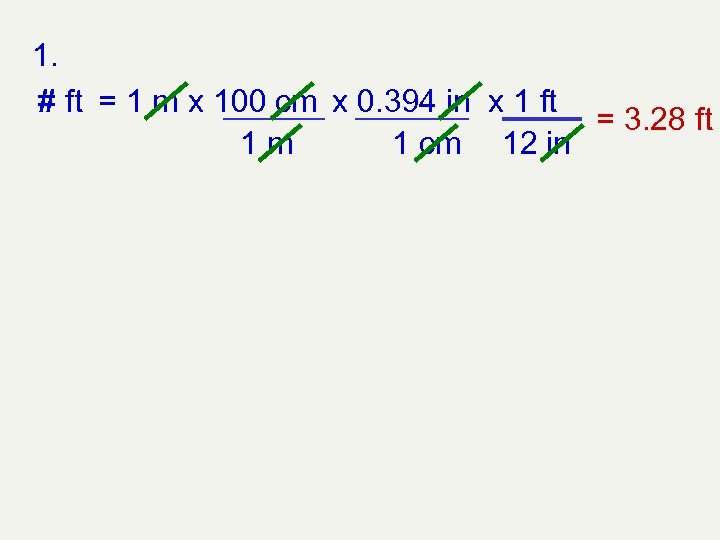 1. # ft = 1 m x 100 cm x 0. 394 in x