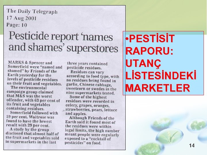  • PESTİSİT RAPORU: UTANÇ LİSTESİNDEKİ MARKETLER TÜGEM-ANKARA 14 