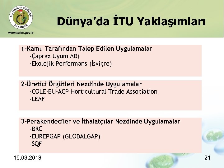 Dünya’da İTU Yaklaşımları 1 -Kamu Tarafından Talep Edilen Uygulamalar -Çapraz Uyum AB) -Ekolojik Performans