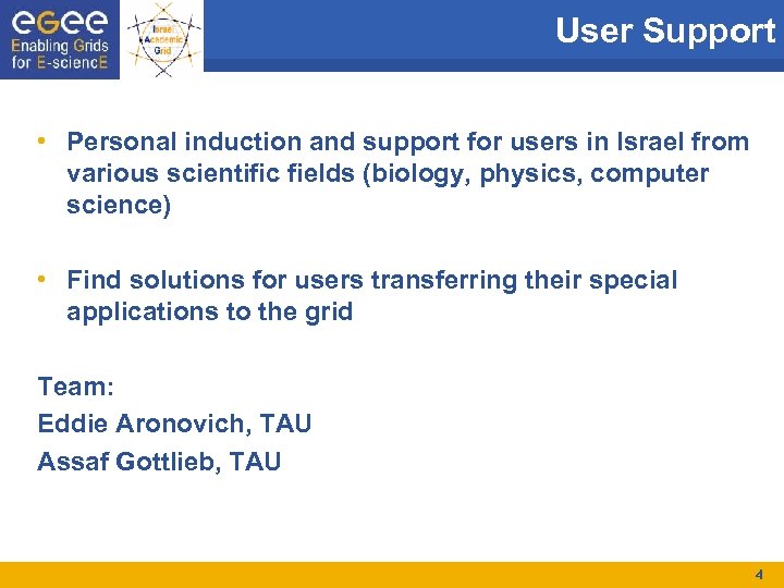 User Support • Personal induction and support for users in Israel from various scientific