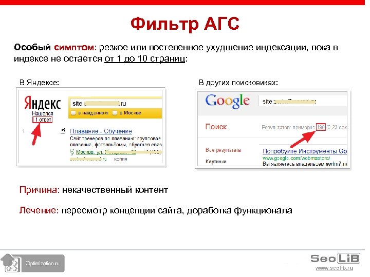 Фильтр АГС Особый симптом: резкое или постепенное ухудшение индексации, пока в индексе не остается