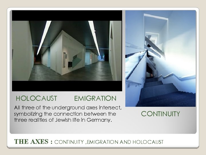 HOLOCAUST EMIGRATION All three of the underground axes intersect, symbolizing the connection between the