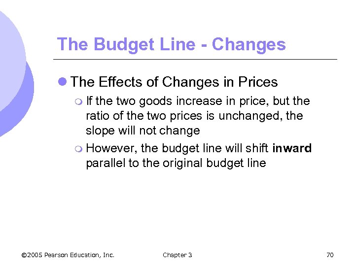 The Budget Line - Changes l The Effects of Changes in Prices m If