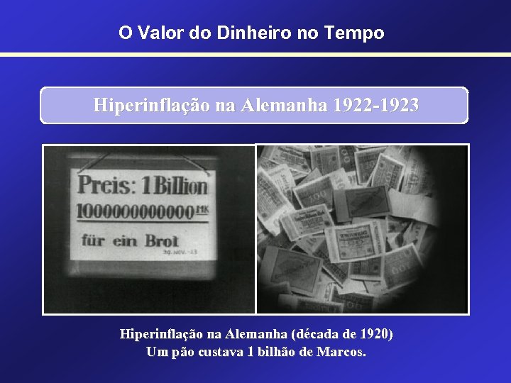 O Valor do Dinheiro no Tempo Hiperinflação na Alemanha 1922 -1923 Hiperinflação na Alemanha