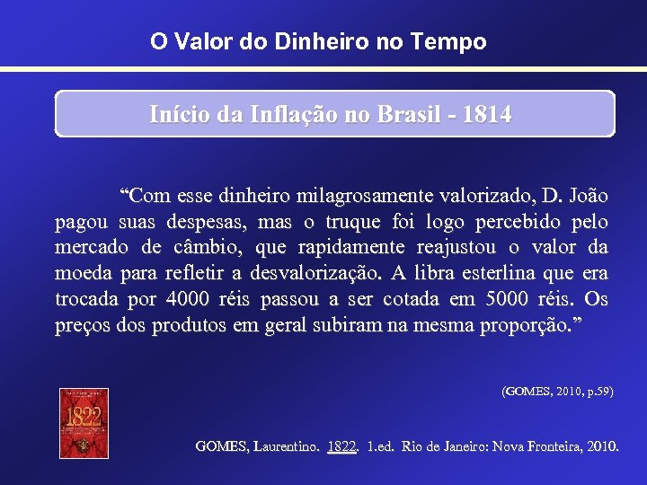 O Valor do Dinheiro no Tempo Início da Inflação no Brasil - 1814 “Com