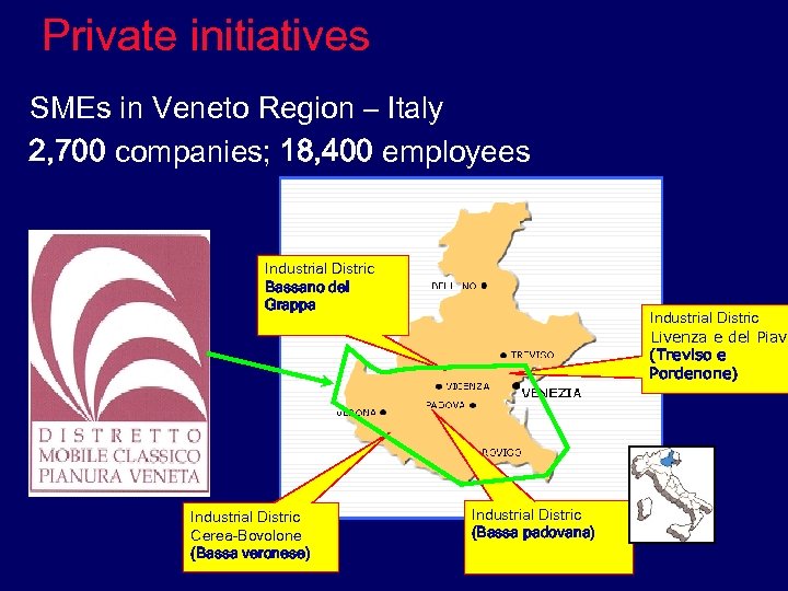 Private initiatives SMEs in Veneto Region – Italy 2, 700 companies; 18, 400 employees