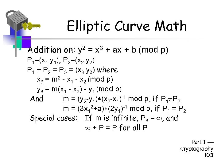 Elliptic Curve Math • Addition on: y 2 = x 3 + ax +