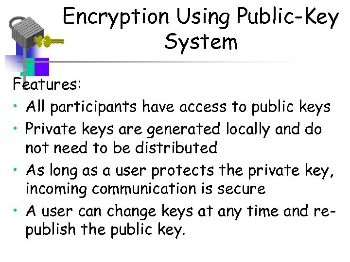 Encryption Using Public-Key System Features: • All participants have access to public keys •