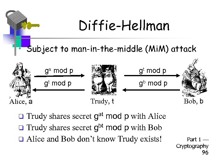 Diffie-Hellman • Subject to man-in-the-middle (Mi. M) attack ga mod p gt mod p