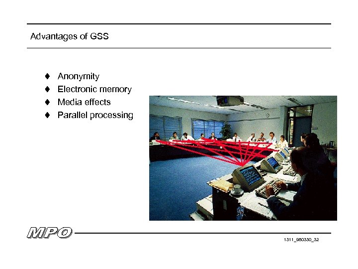 Advantages of GSS t Anonymity t Electronic memory t Media effects t Parallel processing