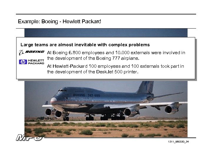 Example: Boeing - Hewlett Packard Large teams are almost inevitable with complex problems At