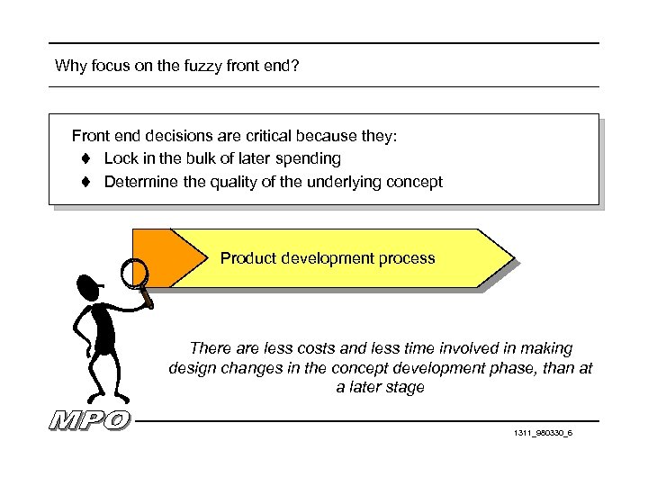 Why focus on the fuzzy front end? Front end decisions are critical because they: