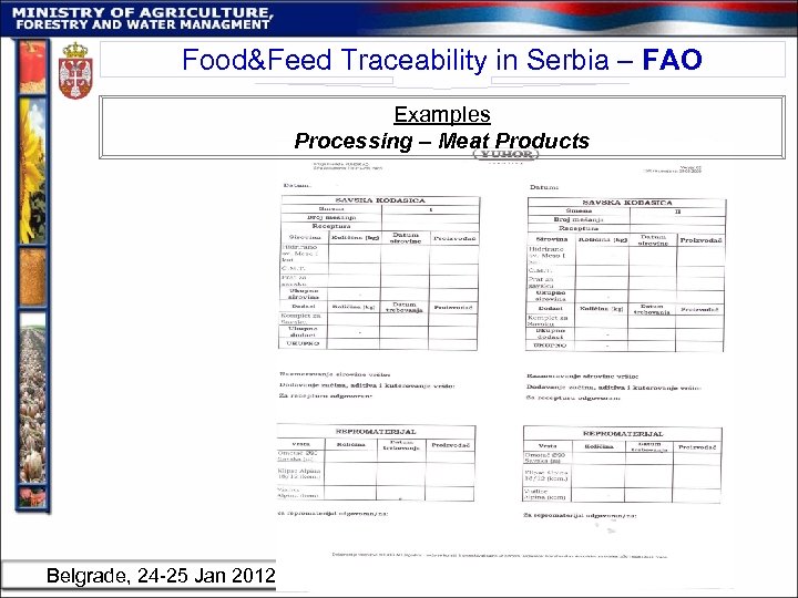 Food&Feed Traceability in Serbia – FAO Examples Processing – Meat Products Belgrade, 24 -25