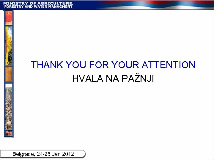 THANK YOU FOR YOUR ATTENTION HVALA NA PAŽNJI Belgrade, 24 -25 Jan 2012 