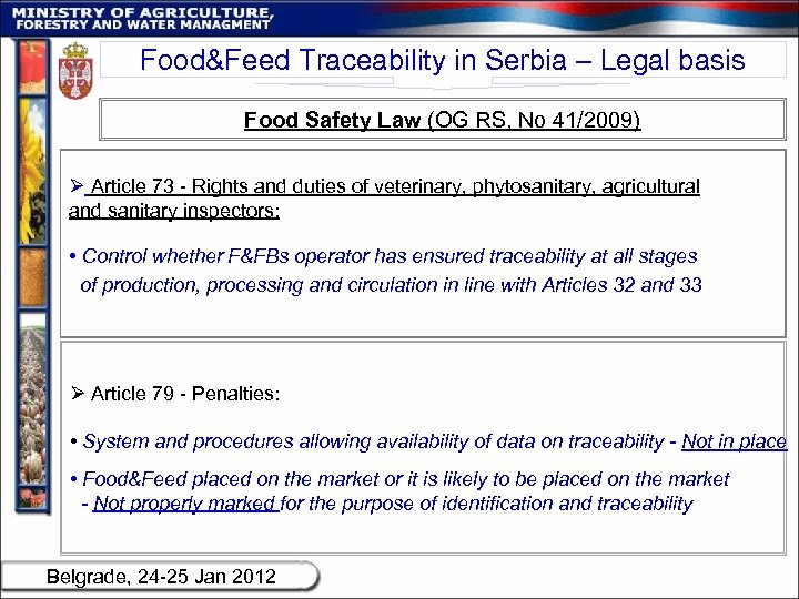 Food&Feed Traceability in Serbia – Legal basis Food Safety Law (OG RS, No 41/2009)