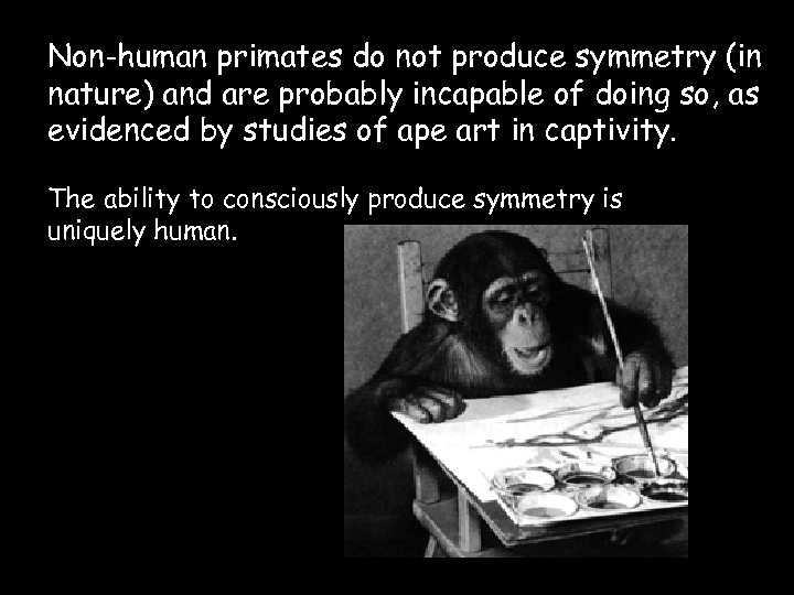 Non-human primates do not produce symmetry (in nature) and are probably incapable of doing