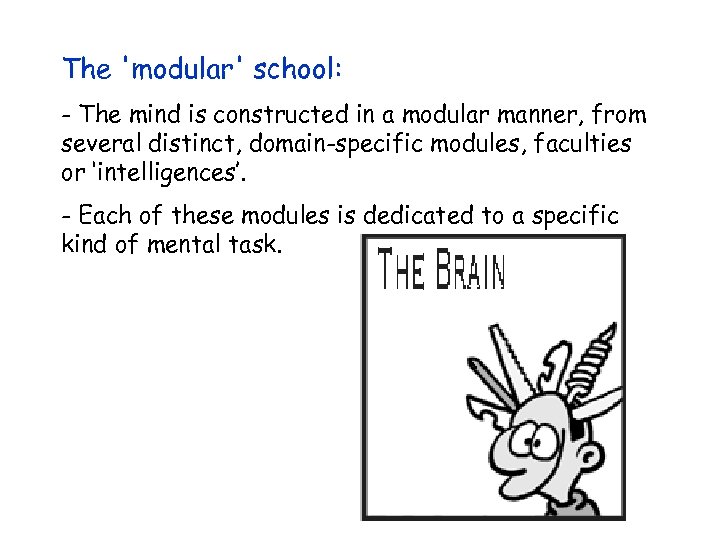 The 'modular' school: - The mind is constructed in a modular manner, from several