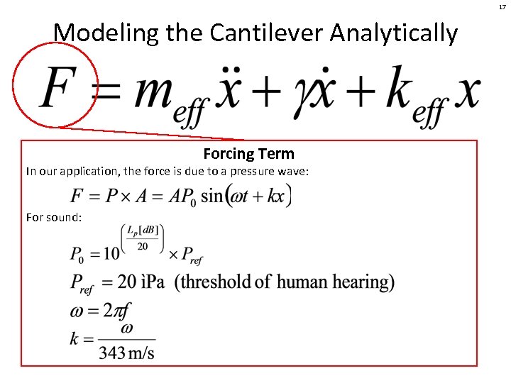 17 Modeling the Cantilever Analytically Forcing Term In our application, the force is due