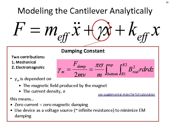 20 Modeling the Cantilever Analytically Damping Constant Two contributions: 1. Mechanical 2. Electromagnetic •
