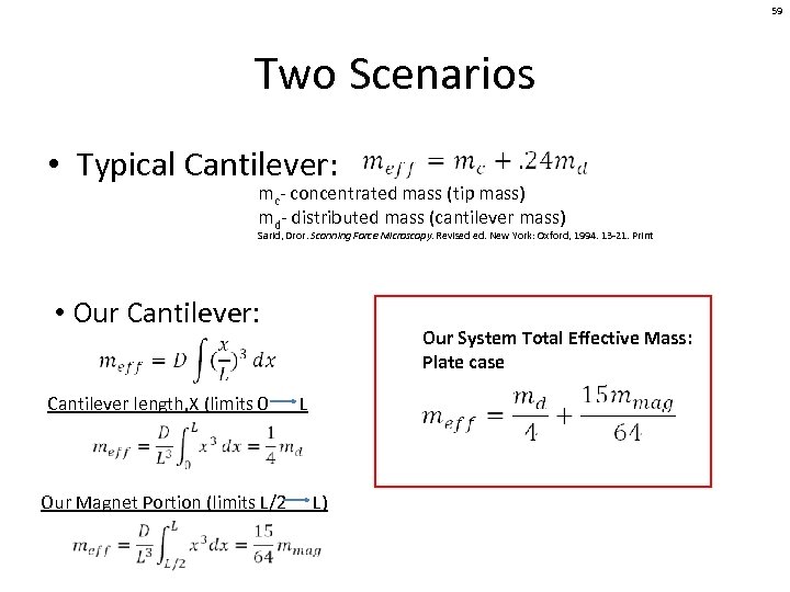 59 Two Scenarios • Typical Cantilever: mc- concentrated mass (tip mass) md- distributed mass