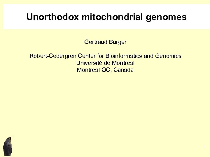 Unorthodox mitochondrial genomes Gertraud Burger Robert-Cedergren Center for Bioinformatics and Genomics Université de Montreal
