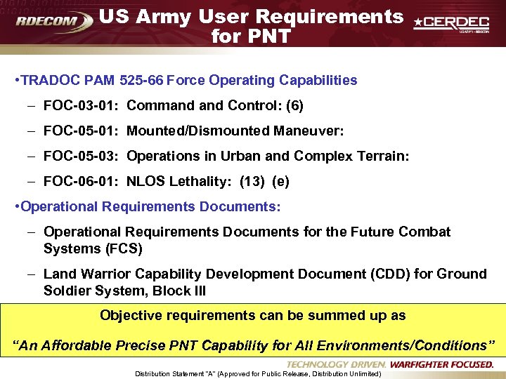 US Army User Requirements for PNT • TRADOC PAM 525 -66 Force Operating Capabilities