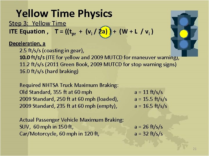 Yellow Time Physics Step 3: Yellow Time ITE Equation , T = ((tpr +