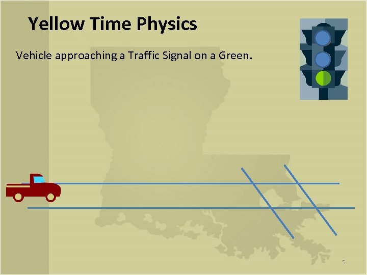 Yellow Time Physics Vehicle approaching a Traffic Signal on a Green. 5 