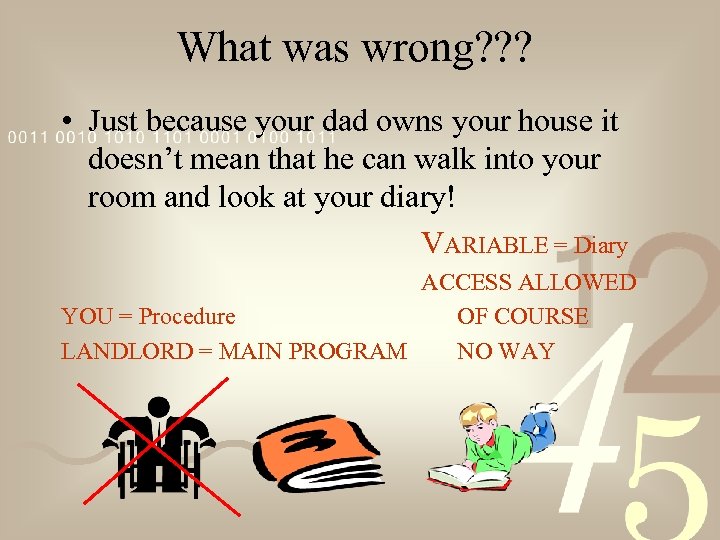 What was wrong? ? ? • Just because your dad owns your house it
