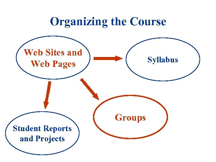 Organizing the Course Web Sites and Web Pages Syllabus Groups Student Reports and Projects