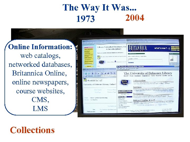 The Way It Was. . . 2004 1973 Online Information: web catalogs, networked databases,
