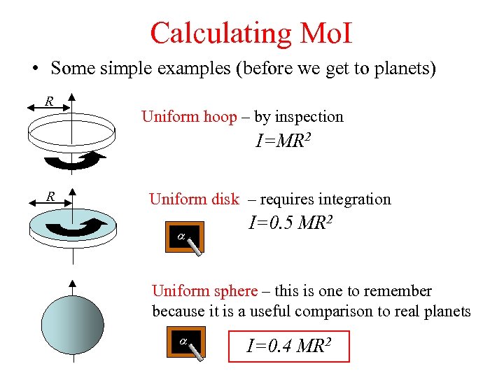 Calculating Mo. I • Some simple examples (before we get to planets) R Uniform