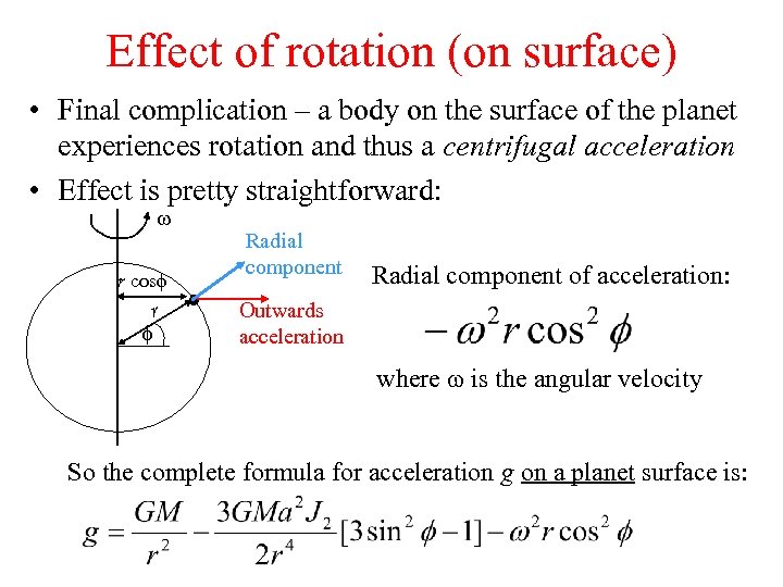 Effect of rotation (on surface) • Final complication – a body on the surface