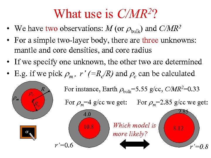 What use is 2? C/MR • We have two observations: M (or rbulk) and