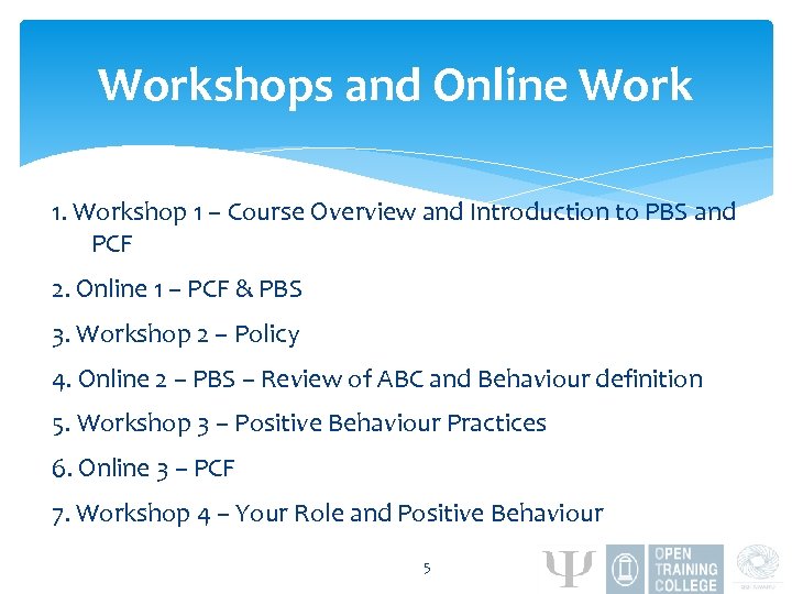 Workshops and Online Work 1. Workshop 1 – Course Overview and Introduction to PBS