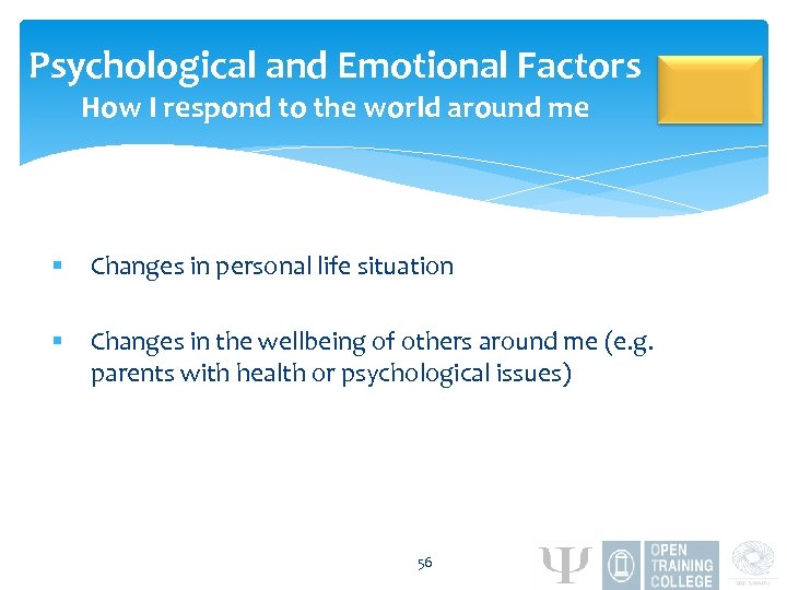 Psychological and Emotional Factors How I respond to the world around me § Changes