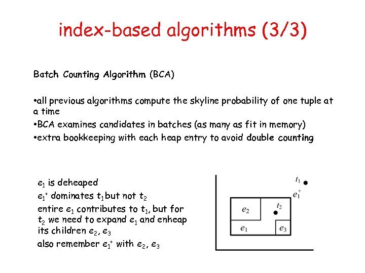 index-based algorithms (3/3) Batch Counting Algorithm (BCA) • all previous algorithms compute the skyline