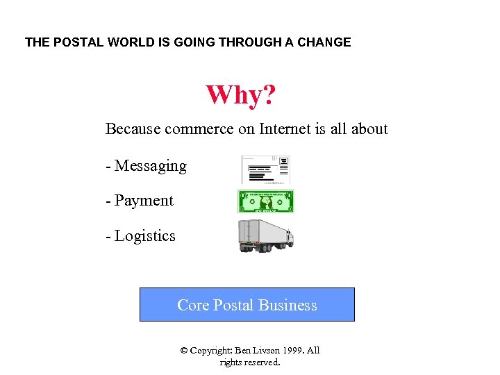 THE POSTAL WORLD IS GOING THROUGH A CHANGE Why? Because commerce on Internet is