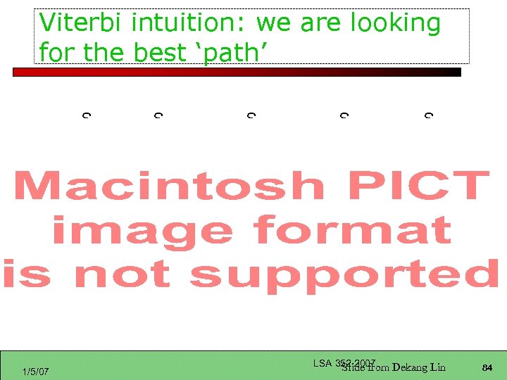 Viterbi intuition: we are looking for the best ‘path’ S 1 1/5/07 S 2